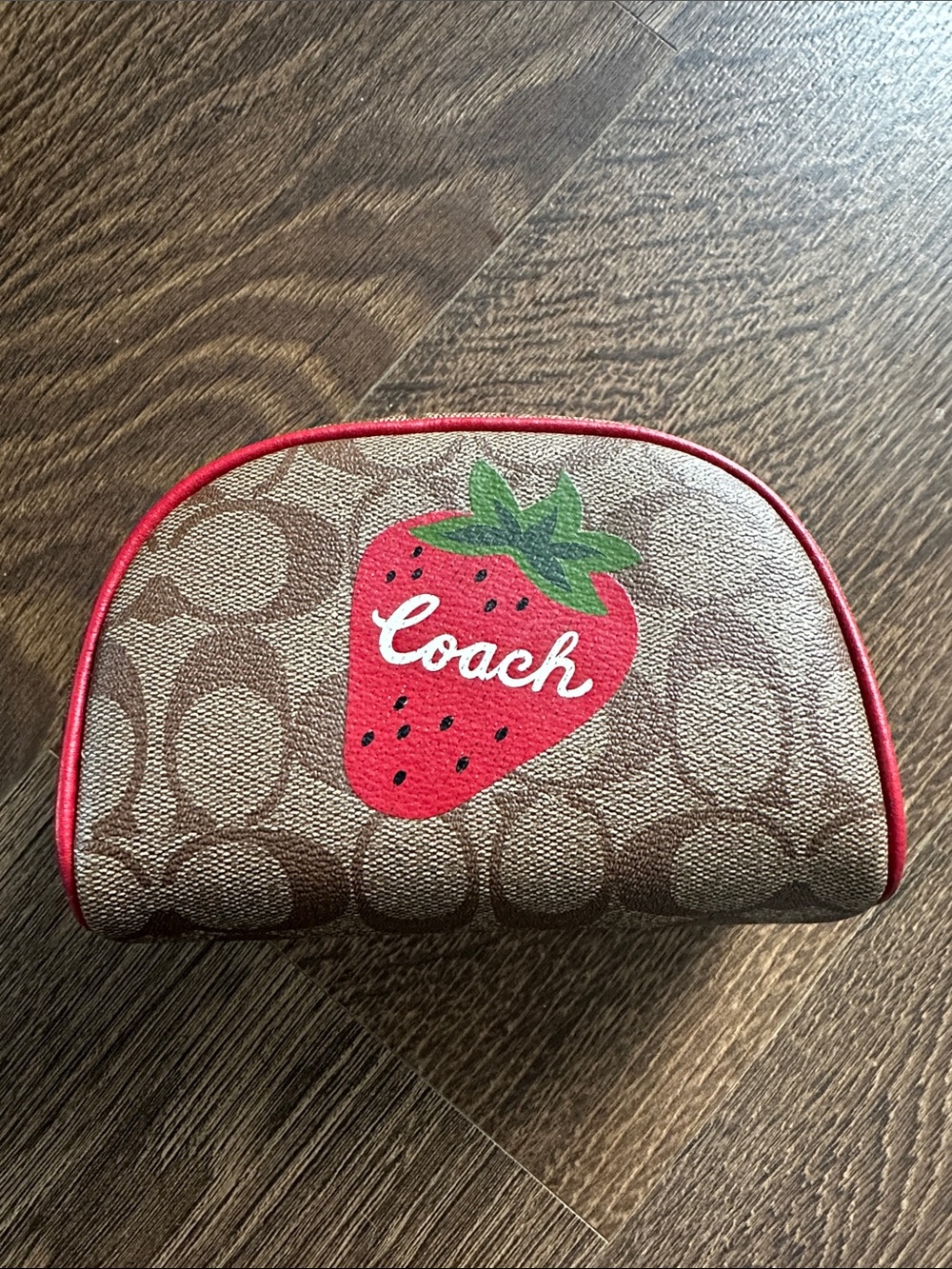 Coach Signature Canvas Cosmetic Pouch with Red Strawberry